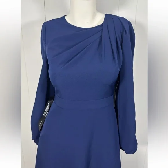 NWT KAY UNGER Sz 4 Navy Long Balloon Sleeve Full-Length Formal Sheath Dress - Picture 4 of 16